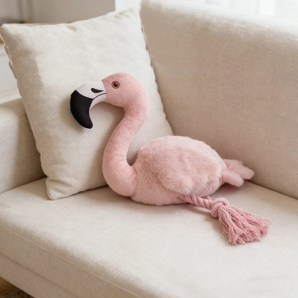 ふわふわフラミンゴ 音が鳴る犬用ぬいぐるみ