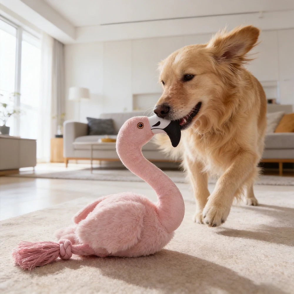 ふわふわフラミンゴ 音が鳴る犬用ぬいぐるみ