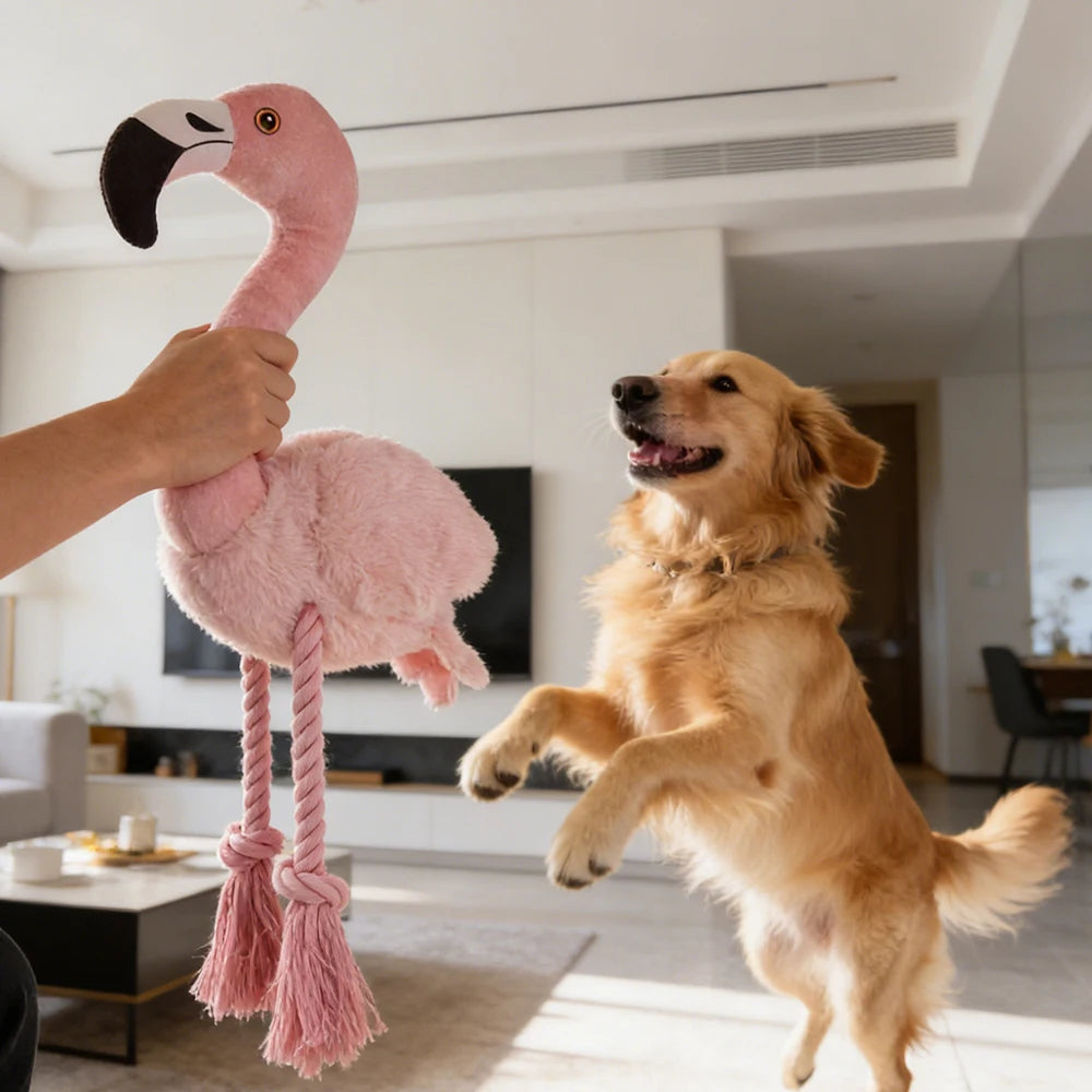 ふわふわフラミンゴ 音が鳴る犬用ぬいぐるみ