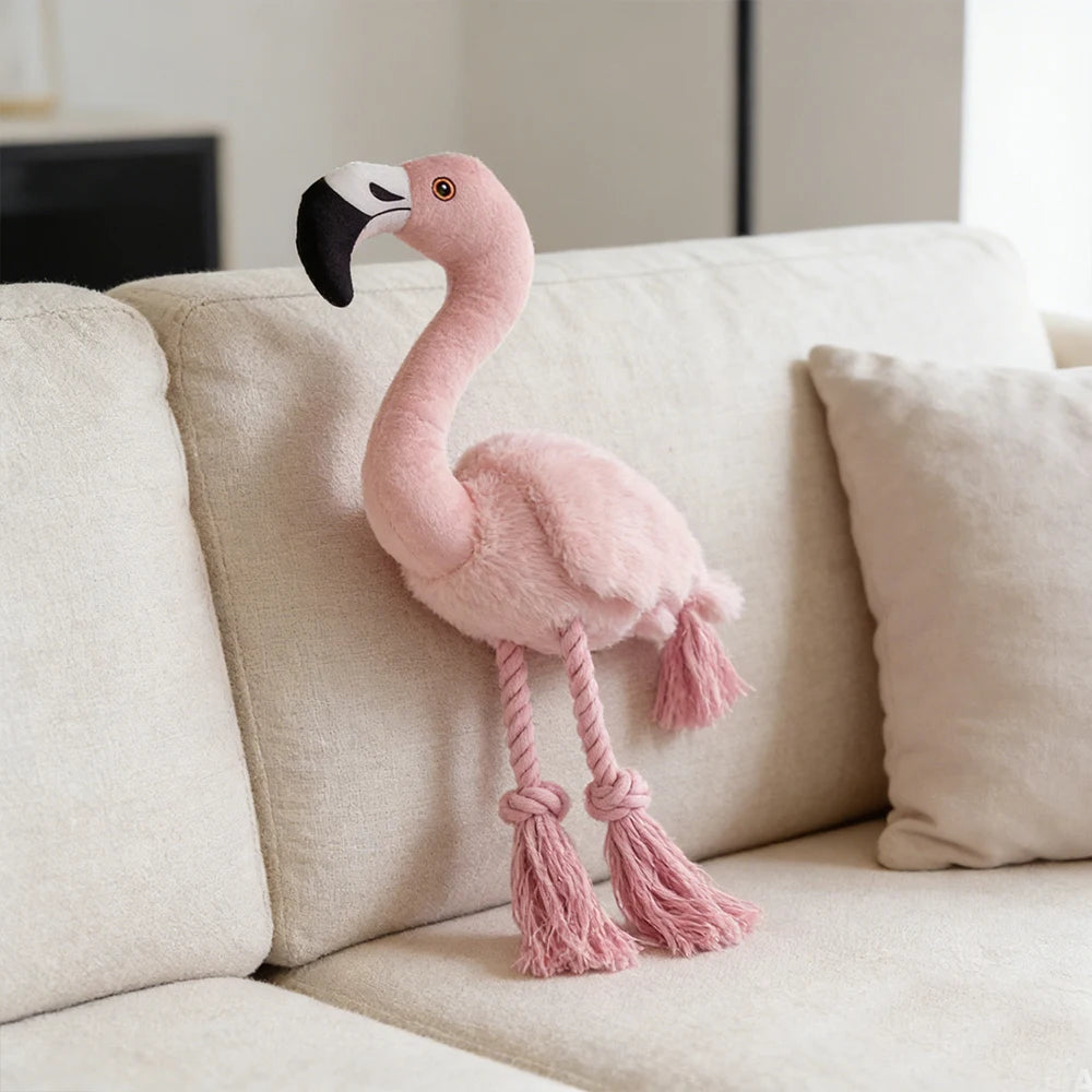 ふわふわフラミンゴ 音が鳴る犬用ぬいぐるみ